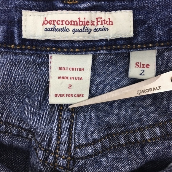 ABERCROMBIE & FITCH Denim Skirt Mini Jean Raw Hem Y2K Style Dark Blast Wash 2 - Picture 6 of 8